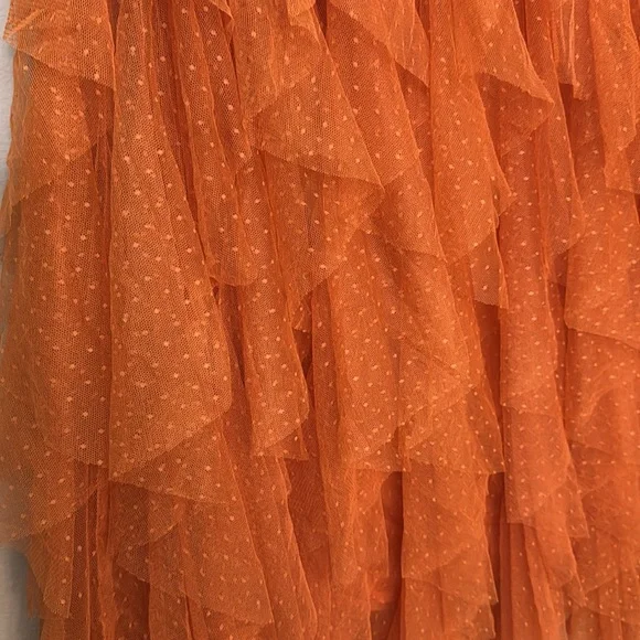 New Anthropologie Cheri Ruffle Tulle Elastic Waist Orange Preppy Midi Skirt XL - Picture 4 of 11